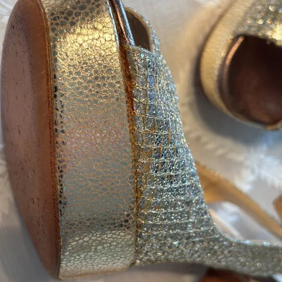 Jimmy Choo Champagne /Gold PlatformGlitter Shoes-